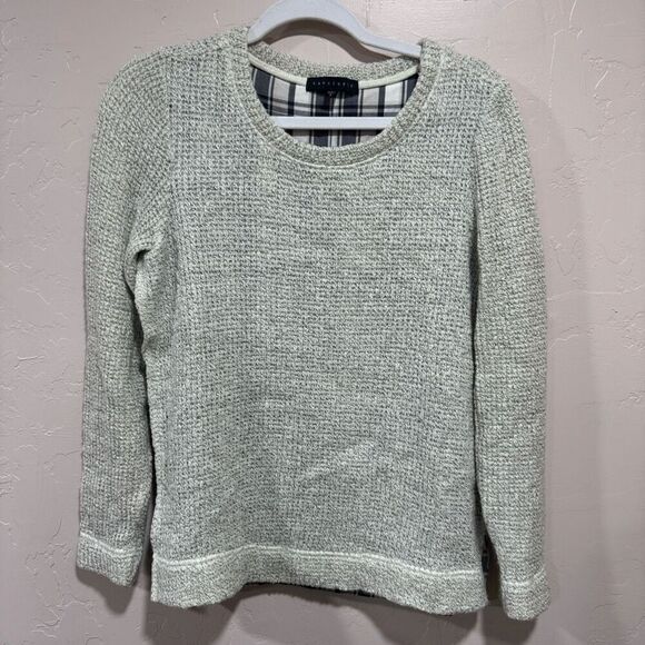 Sanctuary Anthropologie Gray Knit Sweater Side Slits Plaid Underlay Size Small - Picture 1 of 6